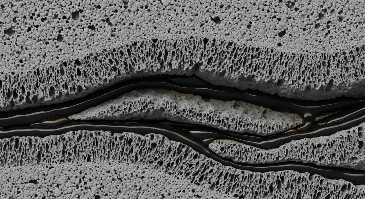 Core sample showing fluid flow through porous rock