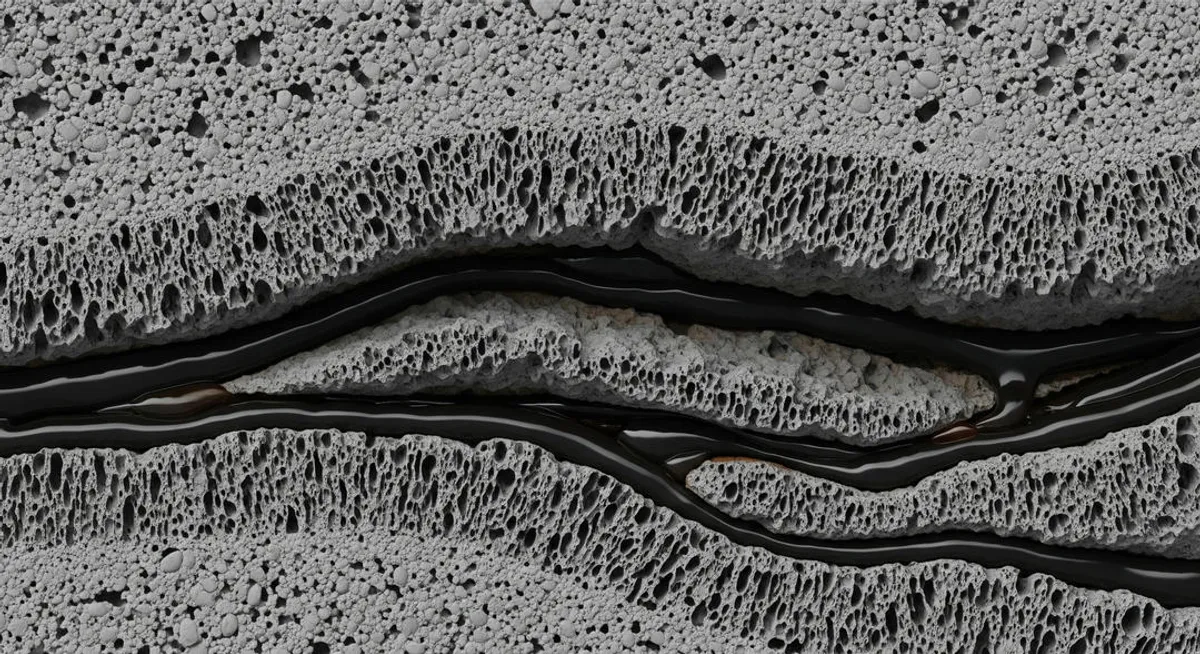 Muestra de núcleo mostrando el flujo de fluidos a través de roca porosa