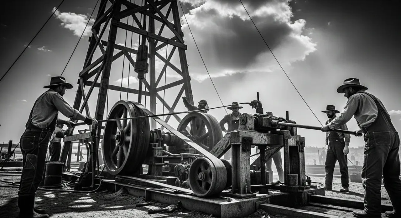 A 19th-century oilfield in full activity.