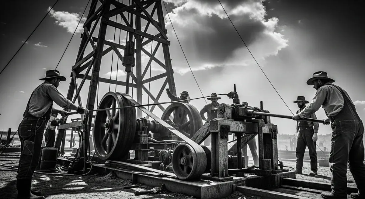 A 19th-century oilfield in full activity.