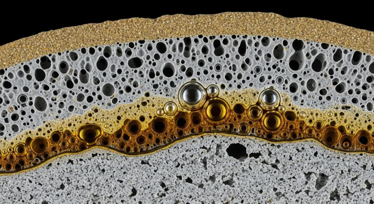 Core sample showing fluid distribution in pores