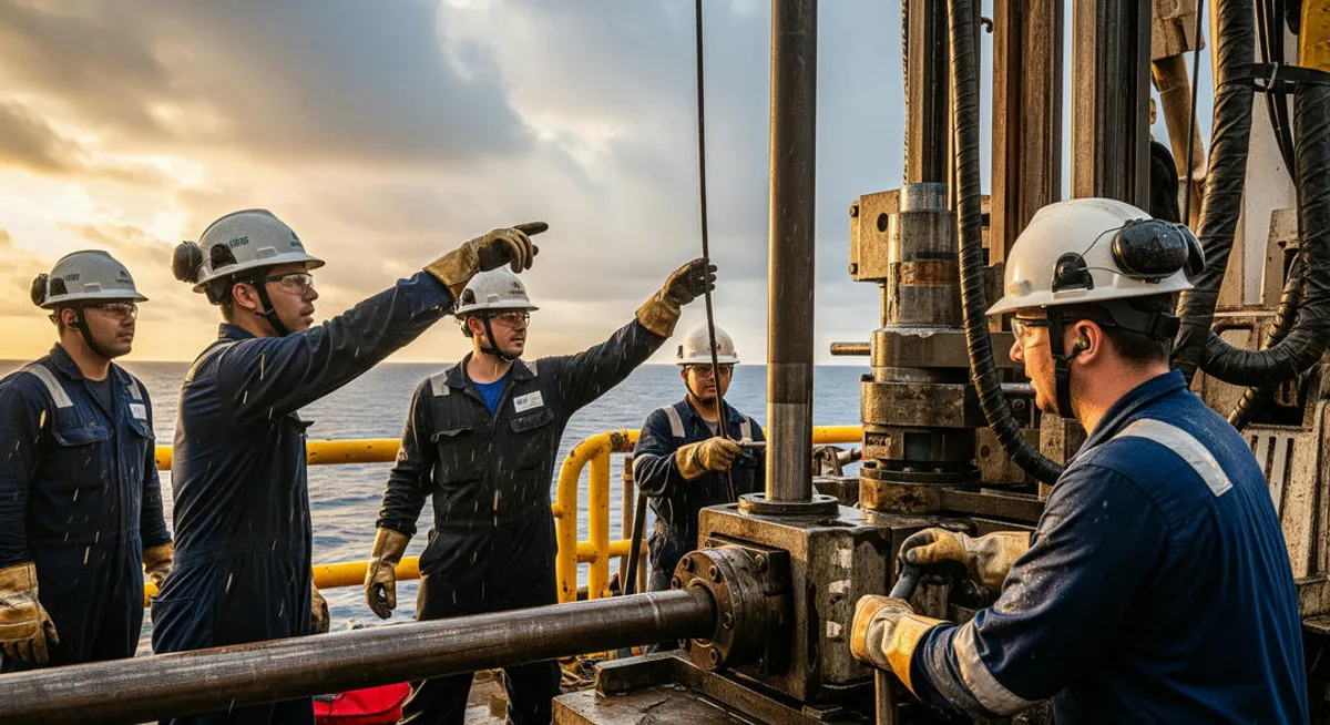 The drilling team working in perfect coordination on the rig